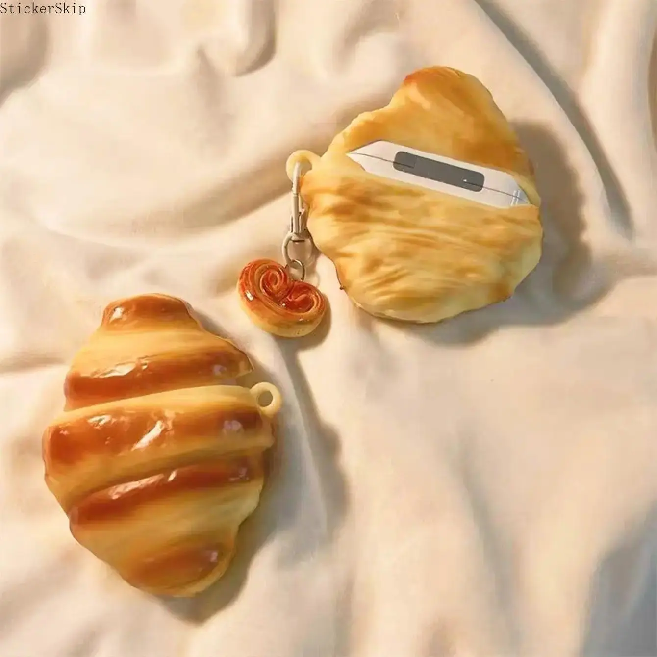 2026 Cute Croissant AirPods Case – Creative Bakery Food Design Protective Cover for Apple Bluetooth Earbuds, Shockproof Anti-Drop Soft Silicone Case, Durable Trendy Daily Carry Accessory & Gift
