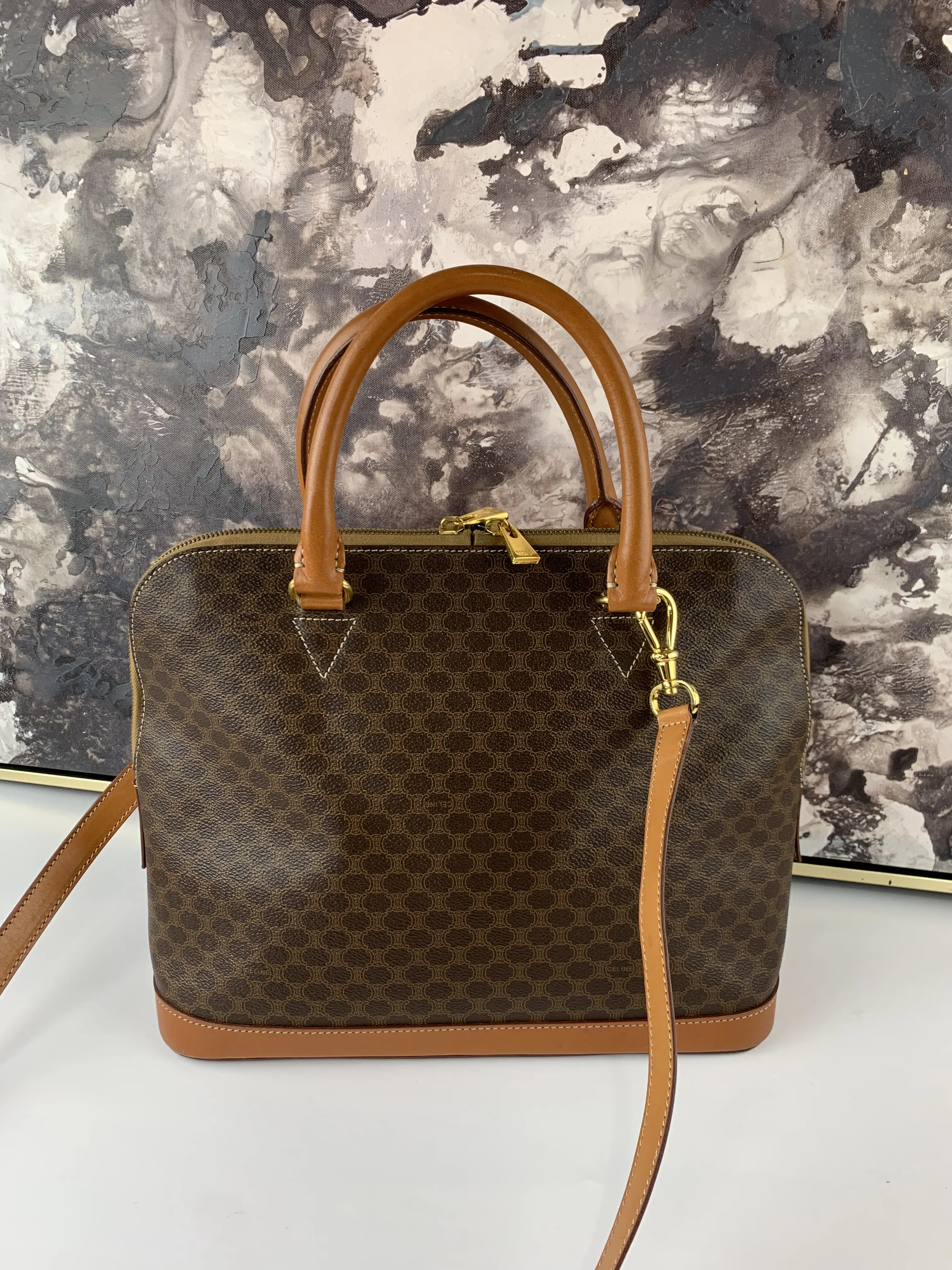 Pre-owned Celine canvas and leather Tote Bags MAcadam Tote Bag with Strap