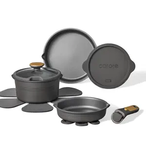 Carote 10pc Nonstick Cookware Set with Detachable Handle Black
