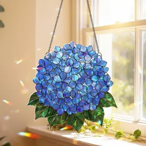 Blue Hydrangea Acrylic Suncatcher Vibrant Floral Window Hanging Garden Flower Decor Botanical Home Accent Gift