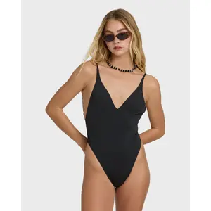 Sol Searcher Deep V One-piece Swimsuit - Black Pebble