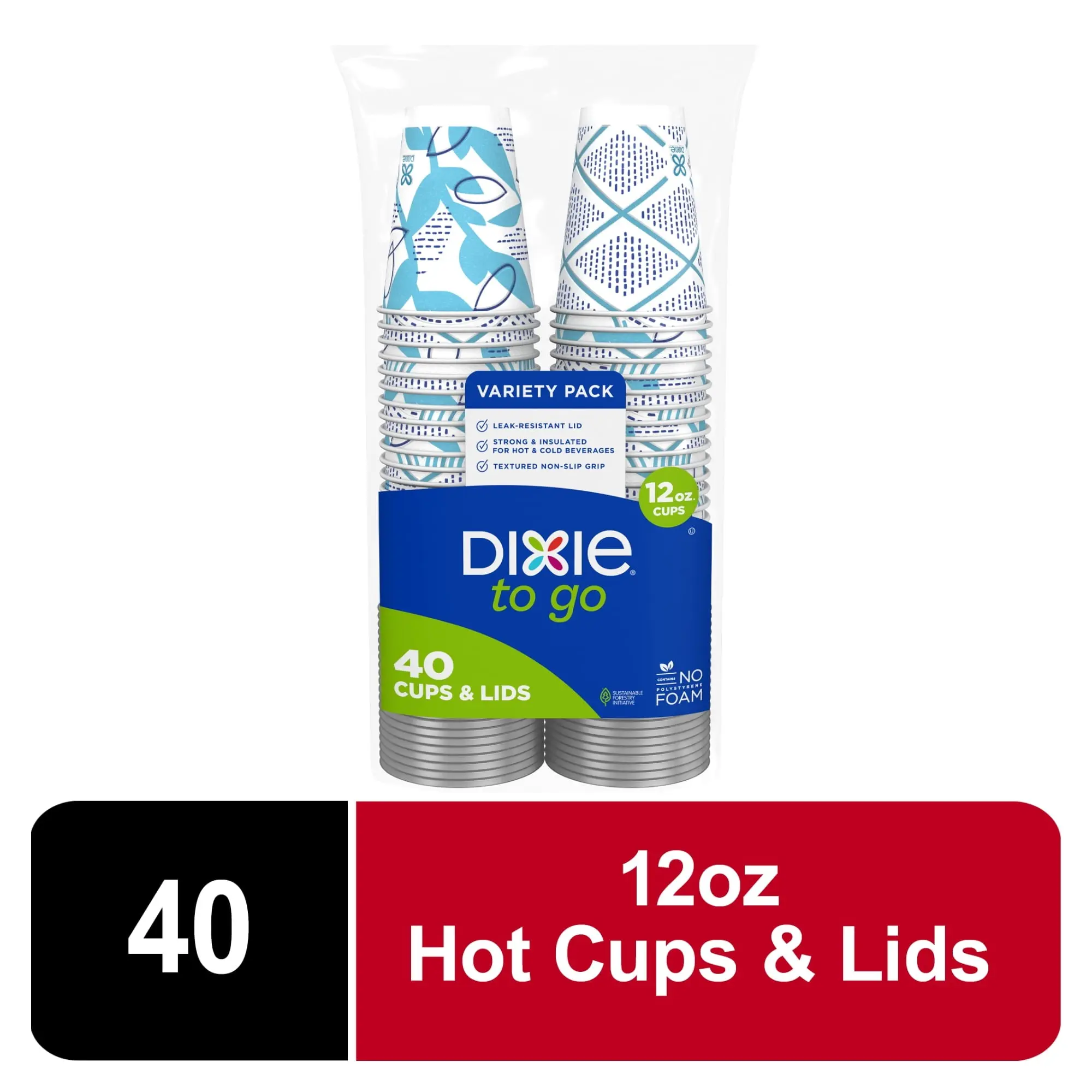 Dixie To Go Disposable Paper Cups, 12 oz, Multi-Color, 40 Count