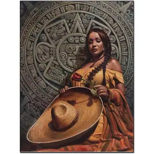 Dopamine DecorMexican Woman Poster Aztec Art Flamenco Dancer Canvas Wall Art Retro Room Ornaments Artistic Decoration Photo Decorative Artwork Ethnic Floral Print