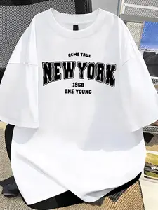 American Vintage Premium Cotton Tees NEW YORK 1968 Letter Print Collegiate Trend Vibe Breathable Skin-Friendly Stretch Non-Fading Crew Neck Versatile Slim Fit Four Colors Available Perfect for Daily Street Wear