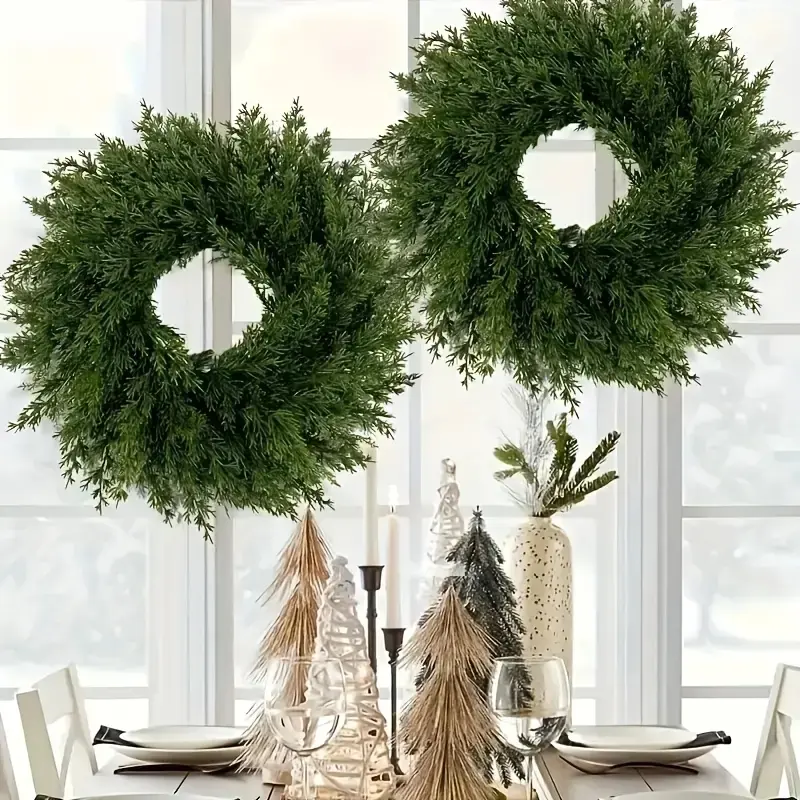 2pack Norfolk Pine Christmas Wreath, 15.7 Inch Realistic Touch Artificial Greenery Garland, Front Door Wall Window Outdoor Holiday Christmas Decorations, Festive Decoration, Durable Plastic Hanging Decor