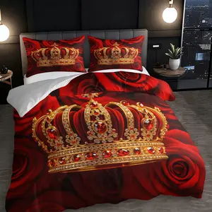 Luxurious Royal Crown & Rose Duvet Cover, Ultra-Soft Velvety Fabric, Ideal for Regal Sleep Comfort, Universal Fit Size, Duvet Cover Sets