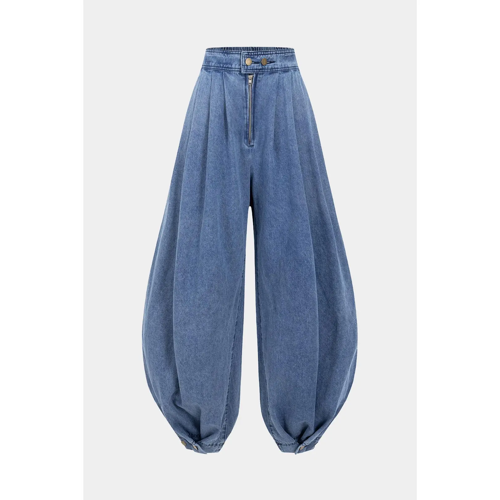 Denim High Waist Zipper Barrel Balloon Jeans