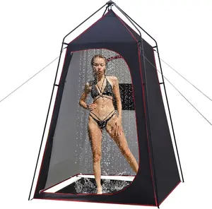 M09 Camping Shower Tent, Portable Privacy Shelter w/Floor & UPF 50+, 7.2FT Easy Setup Toilet Tent for Outdoor Changing, Hiking, Fishing, Beach, Polyester, Black