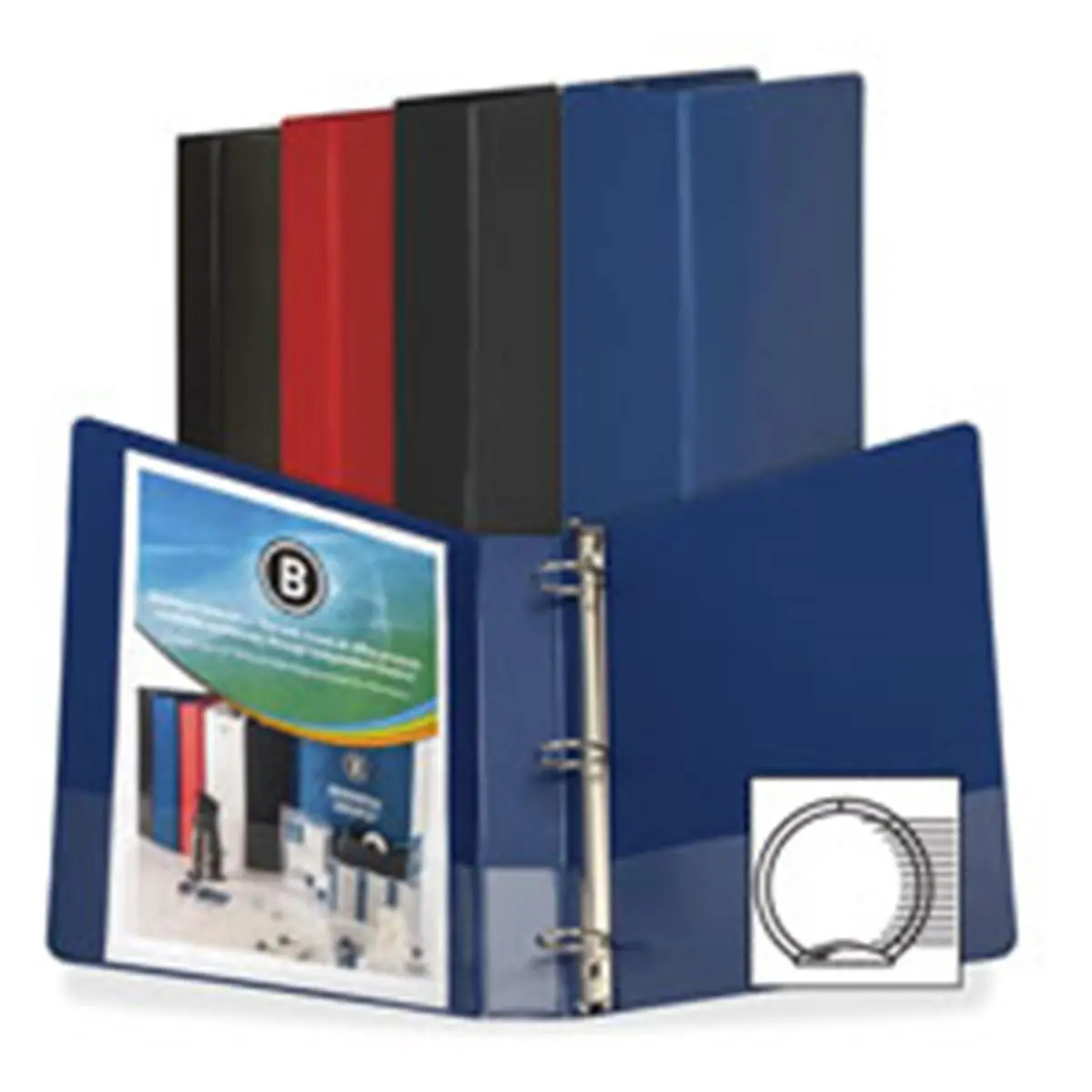 Business Source BSN28526 Polypropylene 3-Ring Round Binder - 0.5 in Black Document Holder, 30 Sheets Capacity, 2 Triggers, Exposed Rivets, Easy Access, Extra Storage Pockets, 3-Ring Binders