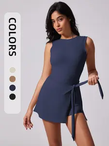 Women's Solid Color Tie Side Crotchless Sports Romper, Casual Sleeveless Round Neck Skinny Romper for Yoga Gym Workout, Yoga Jumpsuits, Sporty Comfy Jumpsuit, Ladies Sportswear for Summer