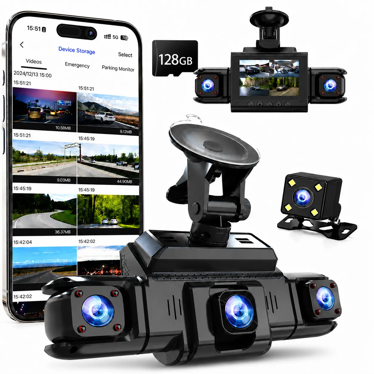 IDOLZEAL 4-Channel 360° View Car Driving Recorder Dashcam DVR, 1080p HD Automotive Dashcam with 32GB Card, WiFi Smart Control, WDR, 3" IPS Screen, 24 Hours Recording Car Cameras, 8 IR Night Vision, G-Sensor, Loop Recording, Plug-and-Play Power