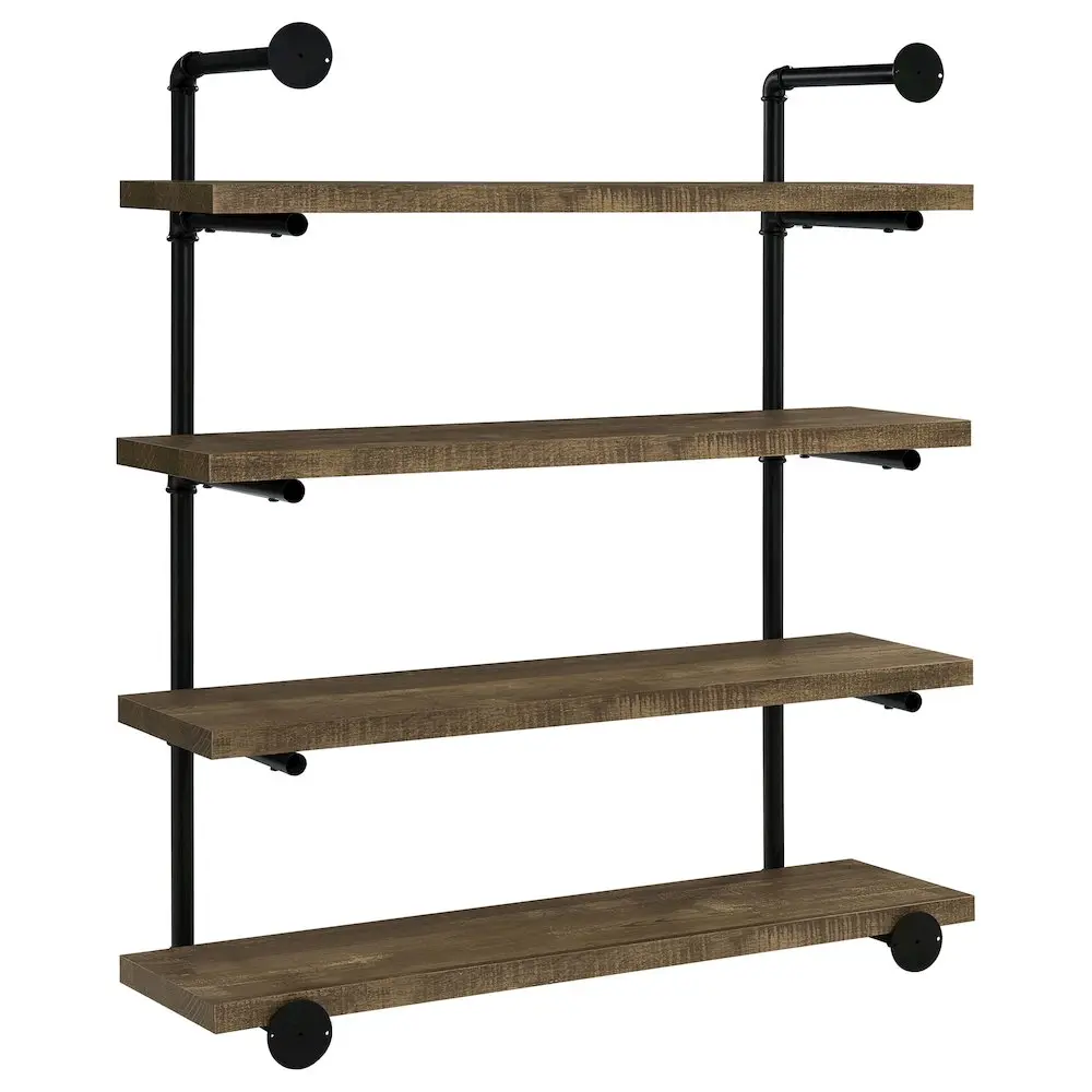 Elmcrest 39-in Industrial Oak Wall Mount Shelves - 4-Shelf Unit with Plumbing Pipe Base, Hanging Rustic Wall Organizer for Living Room Decor, Ease of Display Indoor Furniture Rack