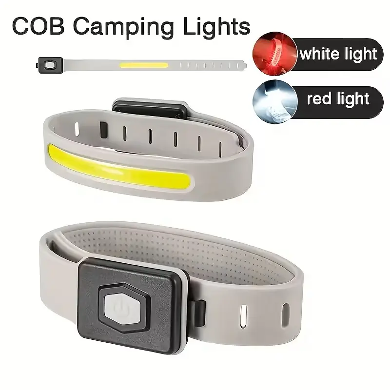 2-Pack Ultra-Light COB Running Wrist Lights - USB-C Charging / 3 Modes, One-Button Operation, Comfortable Rubber Strap, 360° Visibility for Night Running, Walking, Cycling, and Jogging - Enhanced Visibility Gray Version