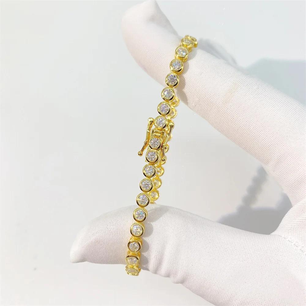 EWYA Sparkling 2/3mm Full Moissanite Tennis Bracelet for Women Party S925 Silver Plated 18K Pass Diamond Test Bezel Bracelets