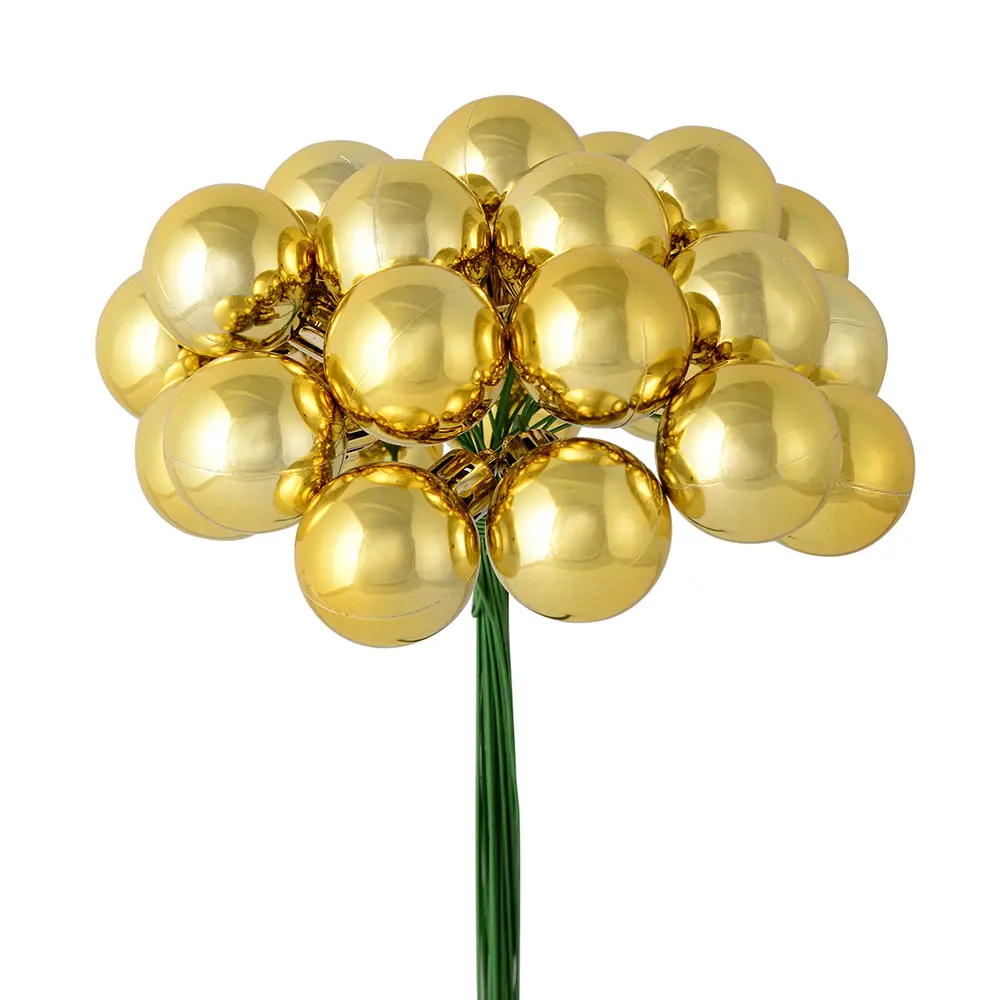 Vickerman N180108 1 in. x 24 Piece Gold Shiny Ball Pick 2 per Pack, Floral, 24 Ornaments, Decor, Ball Cluster, Ornament Pack