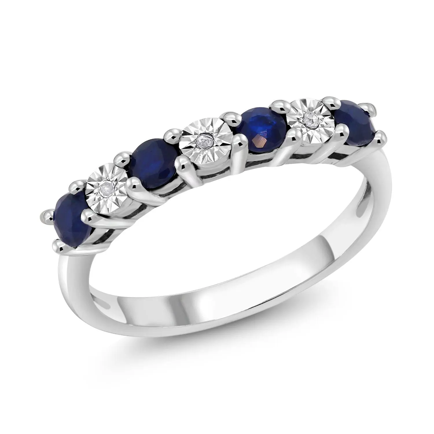 GEM STONE KING Women's Classic 925 Sterling Silver Bridal Ring - Blue Sapphire, Diamond Accents Band - Female Engagement, Anniversary Promise Ring (Sizes 5,6,7,8,9)