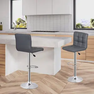 Zeny Set of 2 Height-Adjustable Swivel PU Leather Hydraulic Bar Stools - 300lb Capacity, Easy Setup, Round Base, Center Footrest, Modern Indoor Kitchen Counter Pu Leather Chairs, Gray, Pu Leather Chair