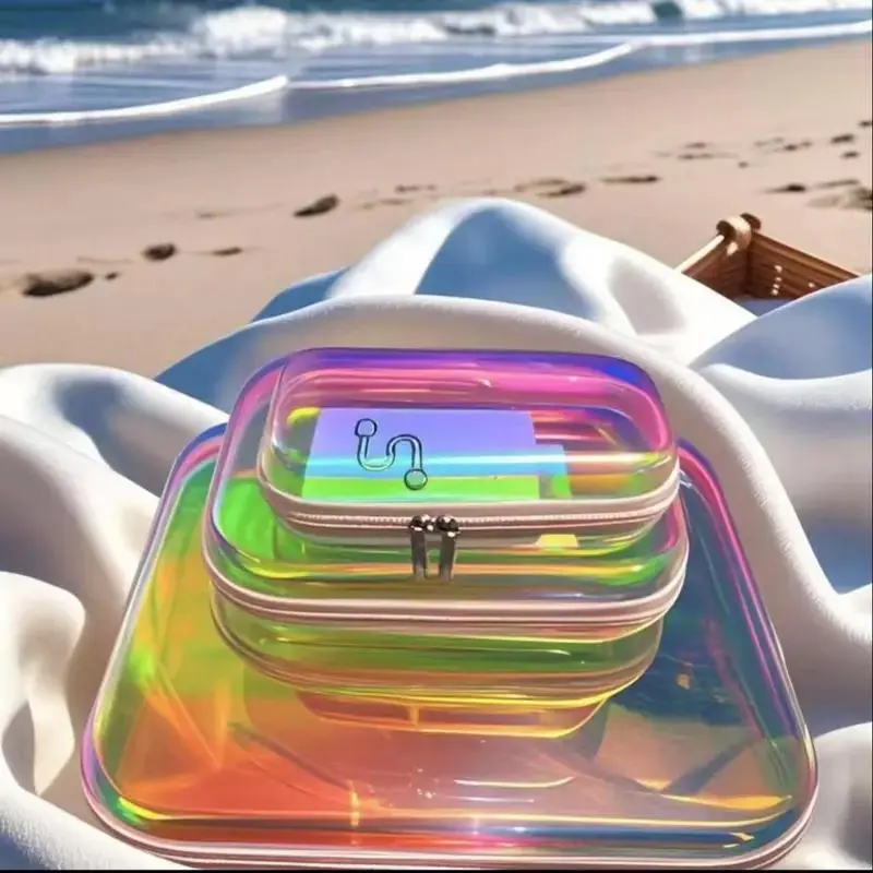 Colorful Clear Storage Box Set, Stackable Storage Bins, Large Capacity Zipper Boxes, Reusable Waterproof, Portable Lightweight Organizer, Stackable, Cosmetic Makeup Organizer, for Cosmetics, Snacks, Office Supplies