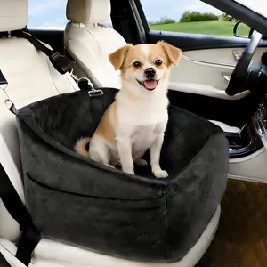 Dog Booster Car Seat, Comfy Dog Bed for Car with Safety Belt and Storage Pockets, Detachable Washable Pet Car Seat for Small Medium Sized Puppies Cats Under 30-35 LB