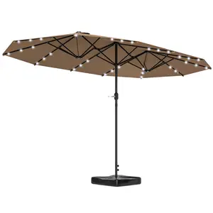 Outsunny 14.4ft Large Umbrellas for Patio, 36 Solar LED Lights Solar Illuminated Canopy Parasols, Double-Sided Outdoor Fabric Shade Structure Parasols with Included Base