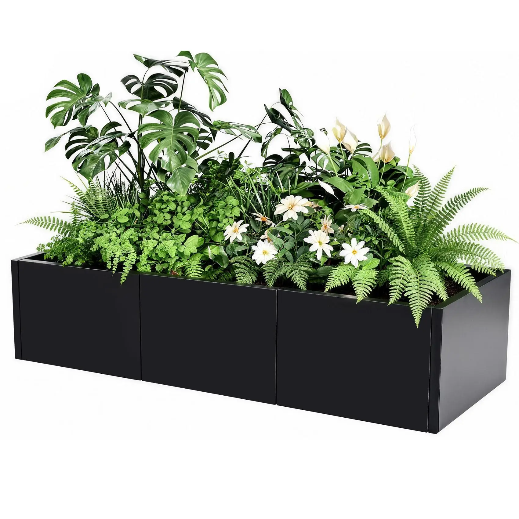 [GAOMON]Large Metal Planter Box for Outdoor Plants, 51"X18"X12" Heavy Duty Steel Rectangular Planter with Snap-on Assembly, Open Base Design (No Bottom), for Garden Patio Yard