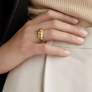 18K Gold Plated Croissant Dome Ring Wide Stacking Ring Chunky Gold Rings,new ouraring