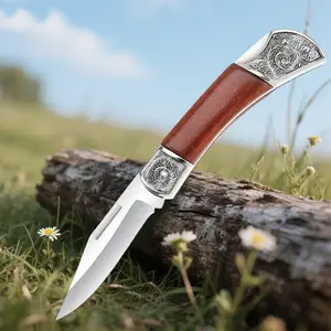 Folding Fruit Pocket Knife, Vintage Design with Etched Blade and Rosewood Handle for Camping & Gifts