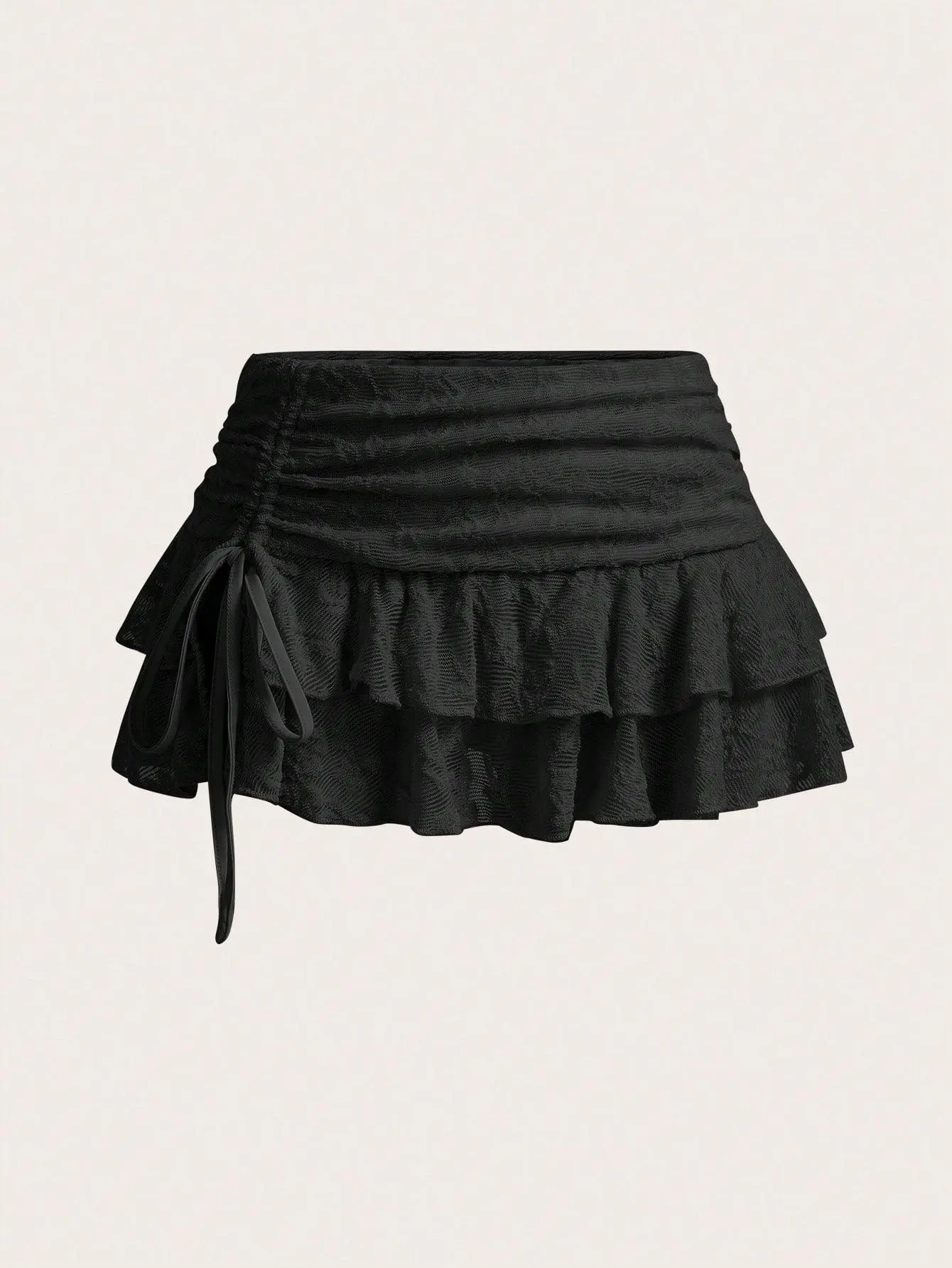 LALUZ Ultra Low-Waist Lace Mesh Double-Layer Pleated Wrap-Tie High-Slit Women's Skirt Y2K Aesthetic Summer Outfit Beach Vacation Clubwear