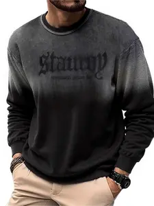 Men's Fall Winter Tie Dye Gradient Letter Embroidered Sweatshirt Pullover, Casual Fashion Round Neck Long Sleeve Top, Trendy Streetwear Menswear