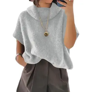 FMEYOA Womens Oversized Turtleneck Poncho Sweaters Short Batwing Sleeve Casual Slouchy Loose Fit Chunky Knit Pullover Tops(gift)