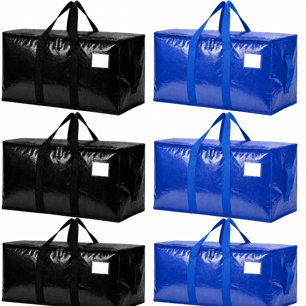 6PcsExtra-Large Heavy-Duty Waterproof Moving Tote with Handles and Zipper – Eco-Friendly Collapsible Storage Bag, Insulated for Hot/Cold Food Transport, Ideal for College Dorms, Grocery Shopping, Reusable & Durable, Collapsible Storage Bags Organiser