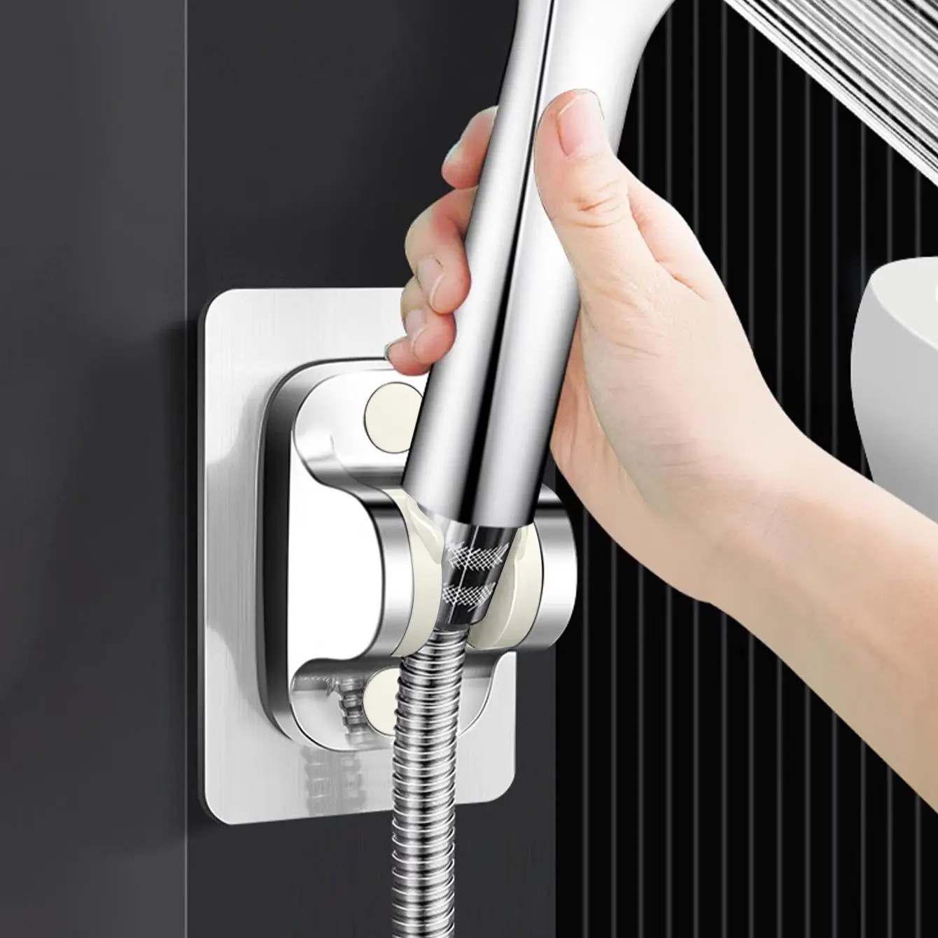 Wall Mount Waterproof Handheld Shower Holder, 1 Count Adjustable Shower Head Holder, Shower Head Bracket for Home Bathroom, Showerhead Holder, Shower Accessories