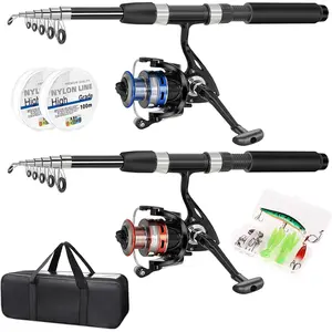 Fishing Pole Combo Set 6.9ft 2 count Telescopic Fishing Rod and Reel Combo with Carrier Bag Collapsible Fishing Rod and Reel Kits for Bass Sea Saltwater Freshwater