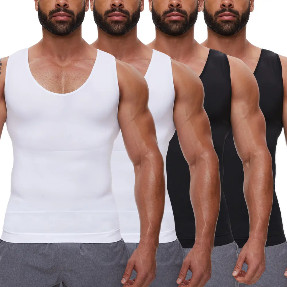 1/2/3/4 Pack Menswear Body Shaper Compression Shirts Tummy Control Tank Tops Underwear Stretchy Breathable Workout Vest Fitted Undershirts Shapewear for Gym & Athletic Casual Fashion Smooth Camisetas de compresión moldeadoras para hombre