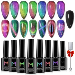 9D Cat Eye Gel Nail Polish 8x10ML, Dual Color Galaxy Magnetic Nail Polish Gel, Magic Cateye Chameleon DIY Nail Art Manicure Set for Home with Magnet Stick