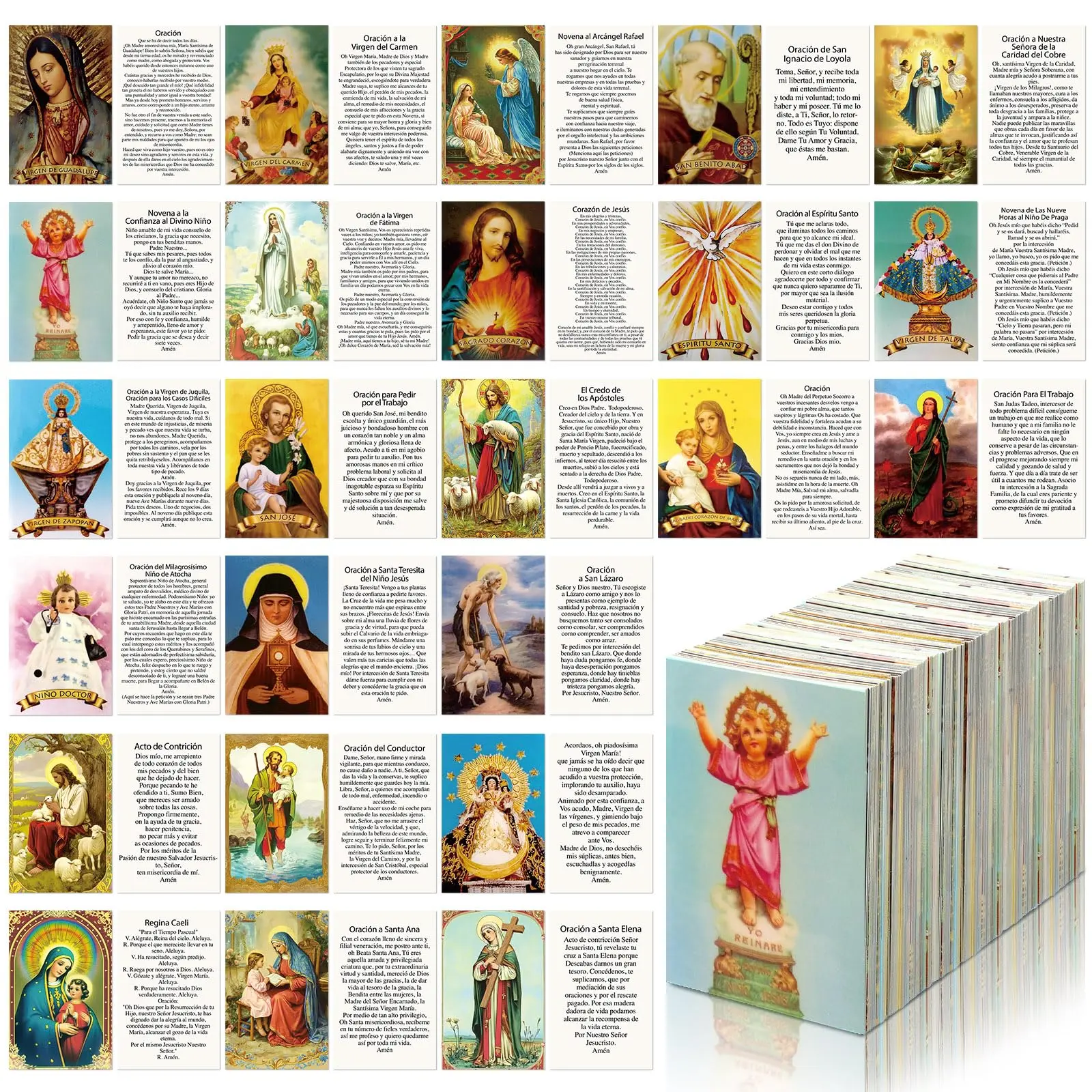 Prayer Card for Christian 120pcs Inspirational Holy Cards Catholic Saint Cards Tarjetas de oración in Spanish/English Religious Positive Cards Wallet-Size Prayer cards Motivational Cards Sunday School Baptism Church Gift for Women Men Pray