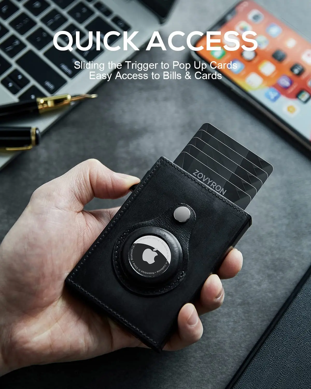 Minimalist Pop-Up Wallet for Men, Metal Card Holder with AirTag Slot, Side Slide Access, and Strong Magnetic Closure, Card Slots, Everyday Use