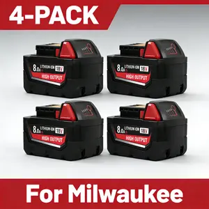 4-pack 8.0Ah M18 battery replacement parts, compatible with Milwaukee M18 batteries, replacement parts for Milwaukee M18 18V XC lithium batteries 48-11-1860, 48-11-1850, 48-11-1862, 48-11-1812 cordless power tools