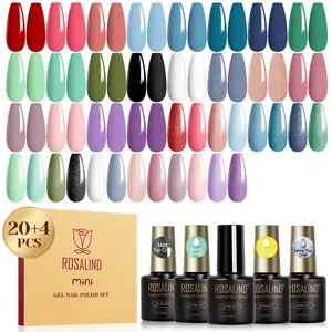 ROSALIND 24PCS Gel Nail Polish Set Mini Bottle with Base Glossy and Matte Gel Top Coat, Cured with UV Lamp Long Lasting Nail Gel Polish Starter Set For All Seasons Beginner DIY at Home