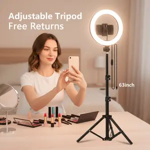 10" Professional LED Ring Light With Stand And Phone Holder | 62.9" Tripod For IPhone, Video Recording, Make Up, Streaming video  lighting selfie gadget Video light with tripod light for videos #Mother's Day Gift