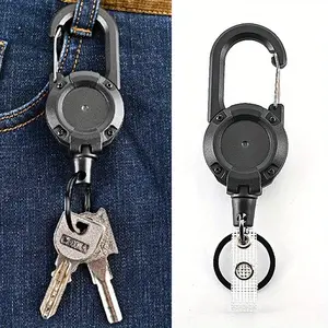 2pcs Anti-theft Metal Easy-to-pull Buckle Rope Elastic Keychain Retractable Key Ring Anti Lost Ski Pass ID Card