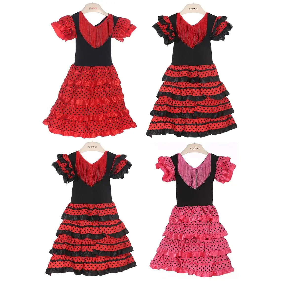 Girls' Traditional Flamenco Dress - Flamenco Costumes, Party Outfits, Birthday Party Outfits with Multi-Layer Fringe Skirt, Full Growth Design