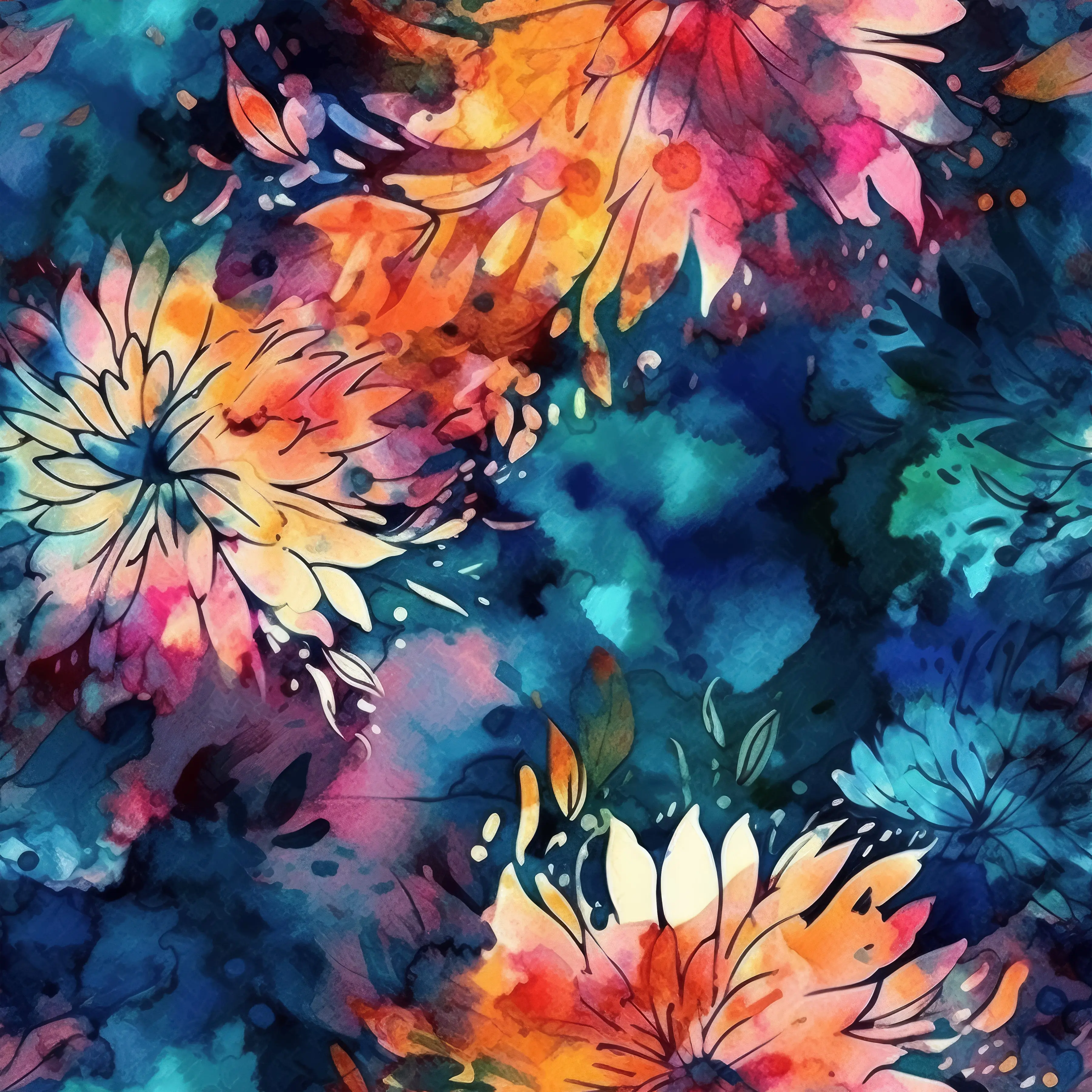 Colorful Watercolor Floral – 100% Quilting Cotton Fabric by the Yard