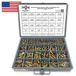 Grade 8 Hex Cap Screws, Nuts, and Washers Zinc Yellow USA Made Hardware - 574 PCS