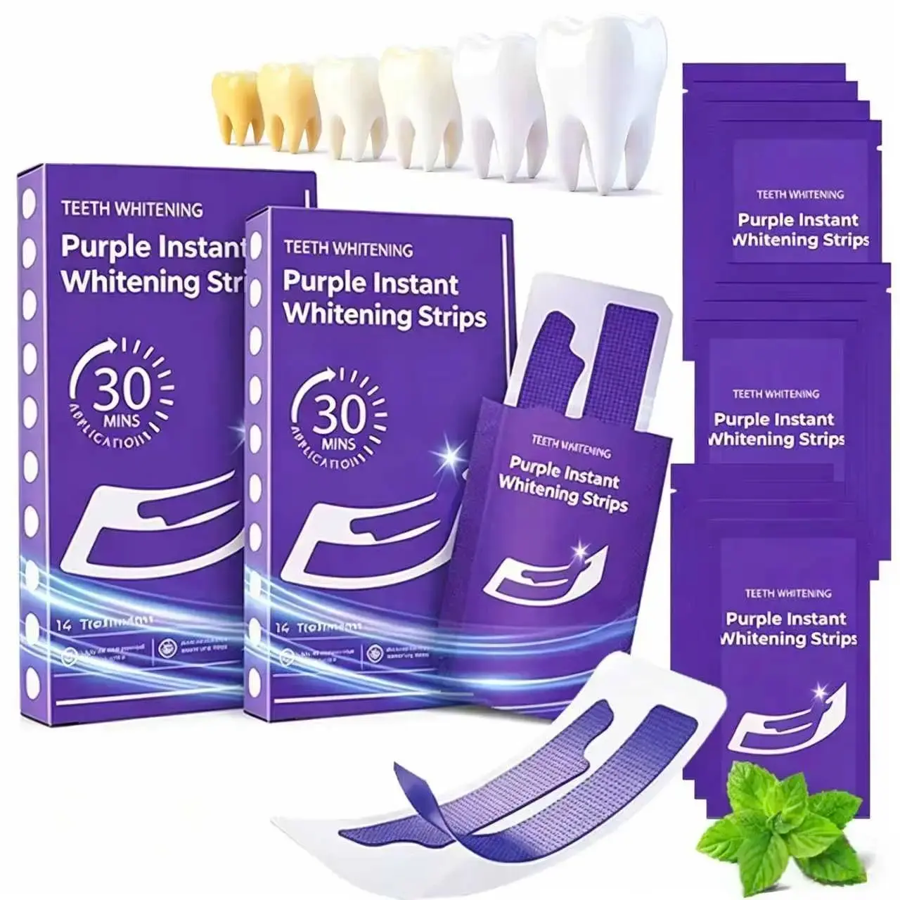 Purple Teeth Whitening Strips 14 Treatments 28 PCS, Enamel Safe for Sensitive Tooth,Purple Tooth Whitening, Tooth Stain Treatment, Combining Whitening and Colour Correction,Peroxide-Free