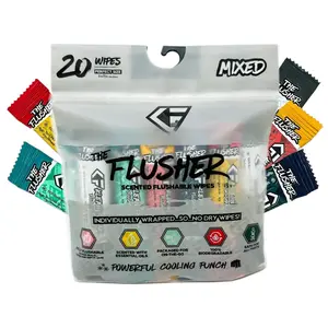 THE  FLUSHER - Flushable Wipes For Adults &  -  BIODEGRADABLE Individual Wrapped Travel WET Wipe for Toilet -  Aloe &  Hazel -  Free 20 Pack - Mixed