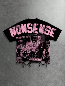 Y2K Cartoon Print Loose Fit T-Shirt for Men and Women, European and American Streetwear Fashion Trendy Casual 2026 Summer Short Sleeve Men's T-Shirt Party Nightclub Hip-Hop Style Shirt