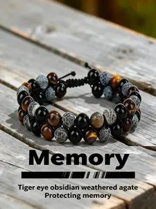 European Style Crackled Stone Bead Bracelet, Adjustable Braided Cord, Dual Layer Beads, Trendy Accessory for Students and Office Workers