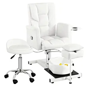 Pedicure Chair with Stool & Bubble Massage Foot Bath Hydraulic Pedicure Chair for Nail Tech No Plumbing 360° Rotation for Beauty Spa Salon Unit Station