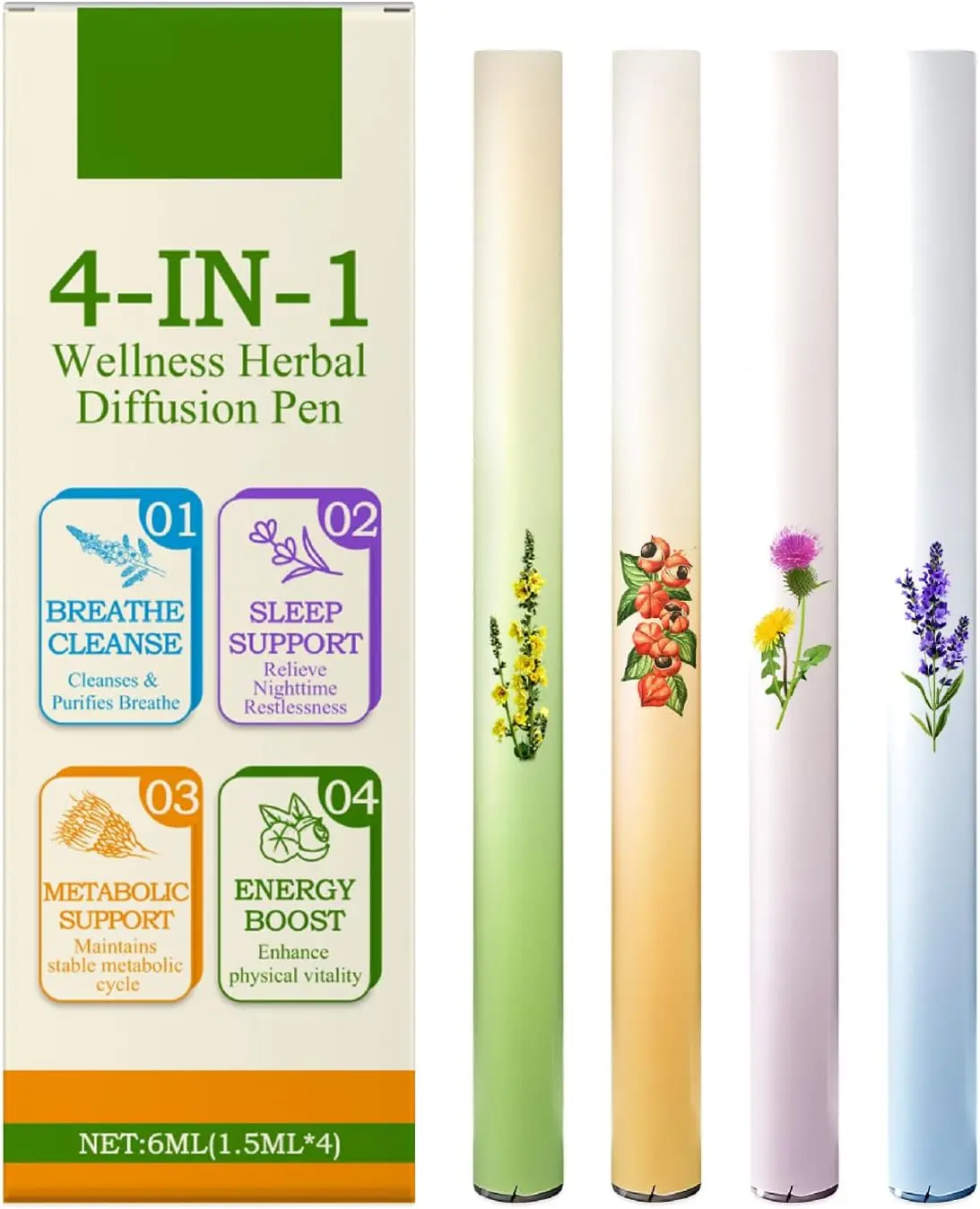 BIG SALE !! Herbal Blend Diffuser Set,4IN1 Upgraded Dual-Action Herbal Purifier Pens for Sleep Support,Breathe Cleanse and Energy Boost,Herbal Diffuser Pen,Plant-Based Aromatherapy Pen,Pocket-Sized Design